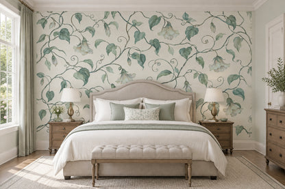 Watercolor Botanical Vines Wallpaper Cream Background Wall Mural