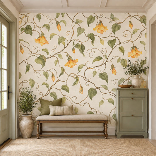 Watercolor Ivy Vines Wallpaper Muted Green Botanical Wall Mural