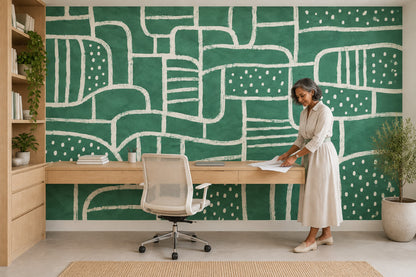 Hand Drawn Teal Arches Wallpaper Modern Geometric Wall Mural