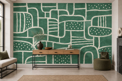 Hand Drawn Teal Arches Wallpaper Modern Geometric Wall Mural