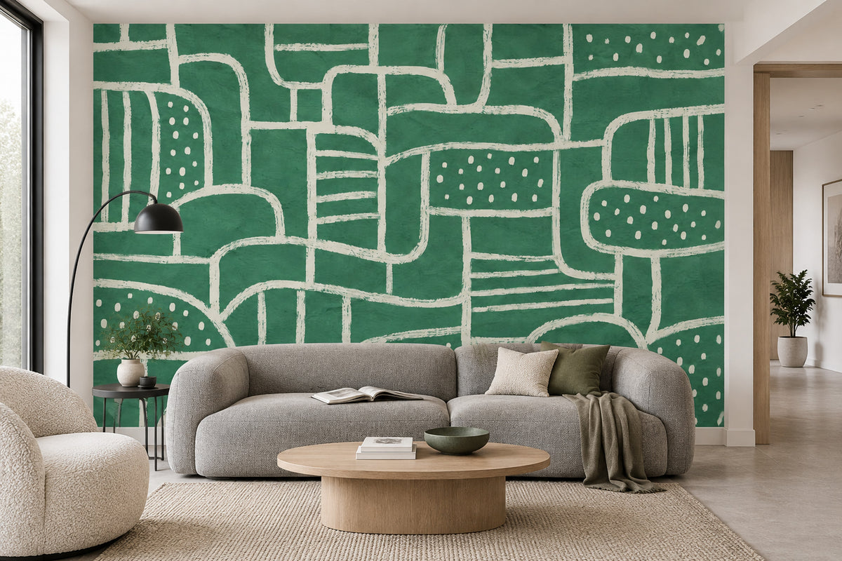 Hand Drawn Teal Arches Wallpaper Modern Geometric Wall Mural