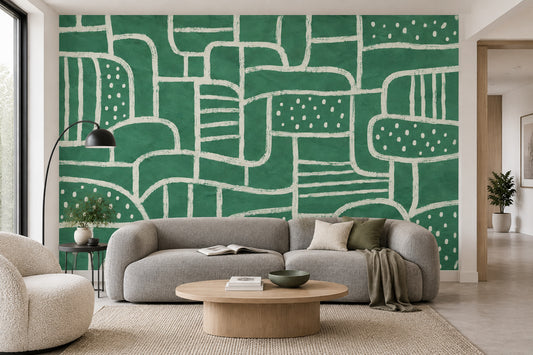 Hand Drawn Teal Arches Wallpaper Modern Geometric Wall Mural