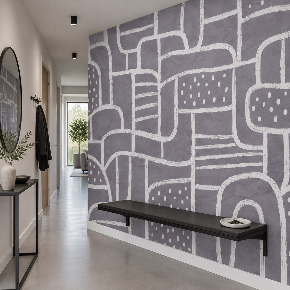 White Chalk Line Geometry Wallpaper Gray Minimalist Wall Mural