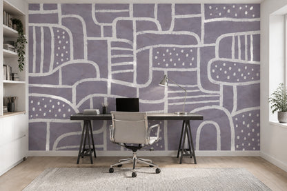 White Chalk Line Geometry Wallpaper Gray Minimalist Wall Mural