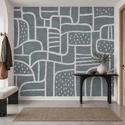 White Linework Geometric Shapes Wallpaper Dark Gray Abstract Wall Mural