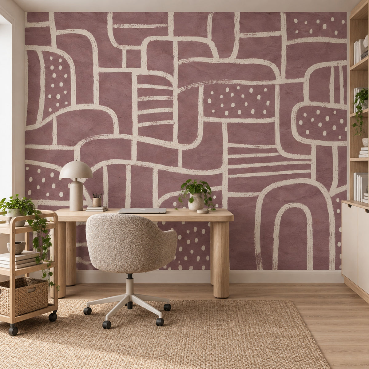 Cream Line Arches Wallpaper Purple Background Wall Mural