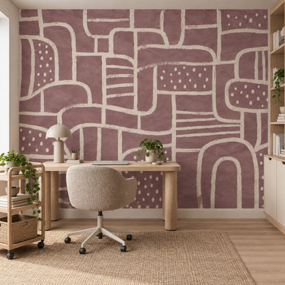 Cream Line Arches Wallpaper Purple Background Wall Mural