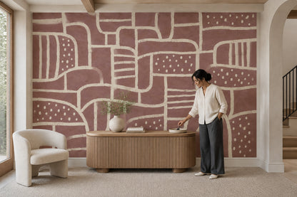 Cream Line Arches Wallpaper Purple Background Wall Mural