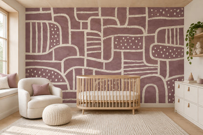 Cream Line Arches Wallpaper Purple Background Wall Mural