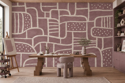 Cream Line Arches Wallpaper Purple Background Wall Mural