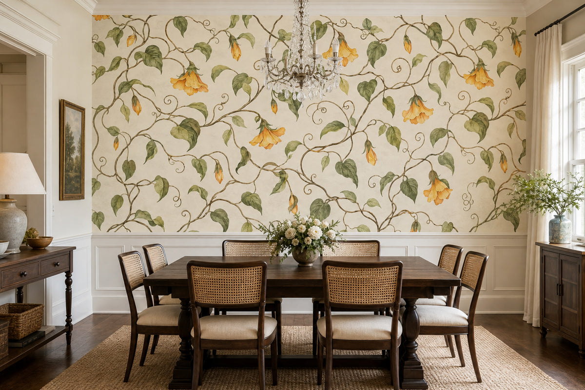 Watercolor Ivy Vines Wallpaper Muted Green Botanical Wall Mural