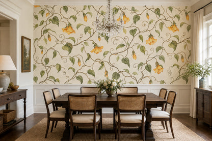 Watercolor Ivy Vines Wallpaper Muted Green Botanical Wall Mural