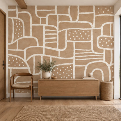 Hand Drawn Arches And Dots Wallpaper Neutral Abstract Wall Mural