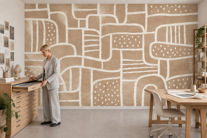 Hand Drawn Arches And Dots Wallpaper Neutral Abstract Wall Mural