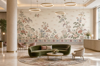 Peony Branches Wallpaper Chinoiserie Garden Wall Mural