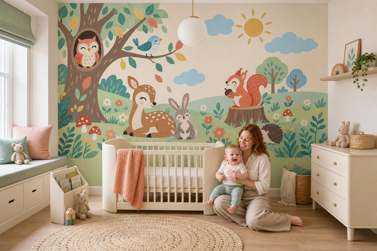 Woodland Tree Animals Wallpaper Whimsical Forest Wall Mural