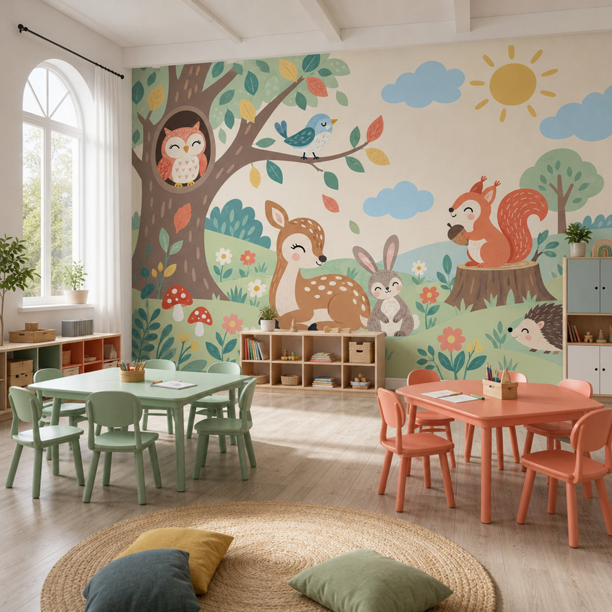 Woodland Tree Animals Wallpaper Whimsical Forest Wall Mural