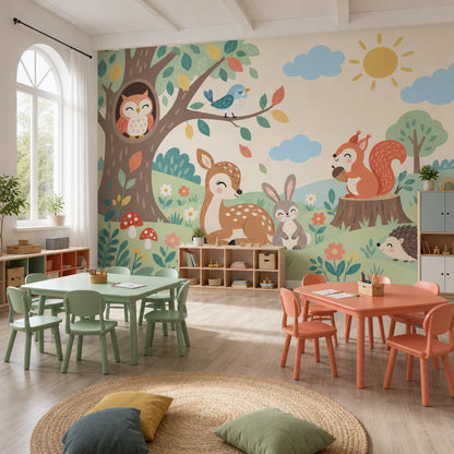 Woodland Tree Animals Wallpaper Whimsical Forest Wall Mural