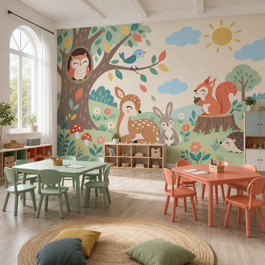 Woodland Tree Animals Wallpaper Whimsical Forest Wall Mural