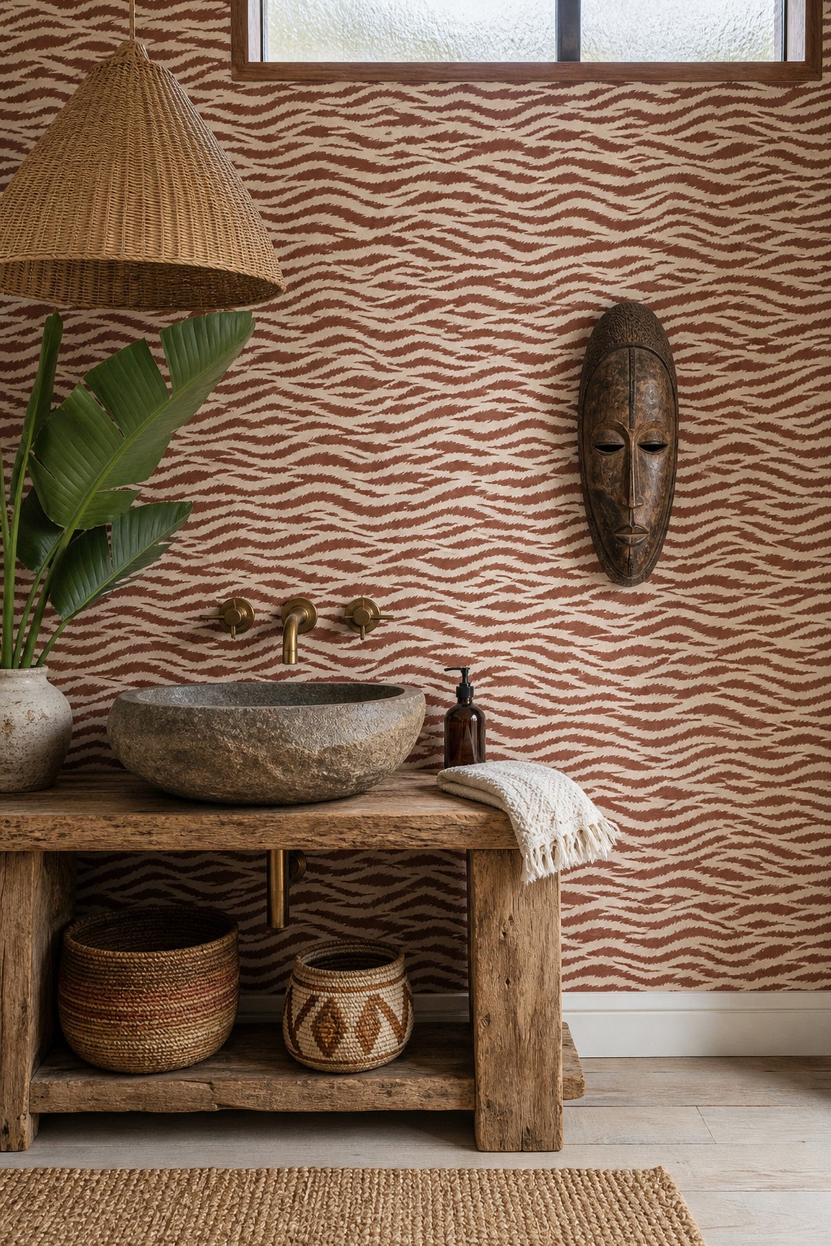 Tiger Stripe Wallpaper Brown Brush Stripes On Cream