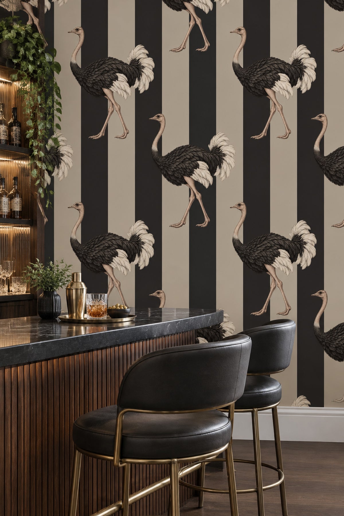 Ostrich Wallpaper Vertical Stripe Beige And Black