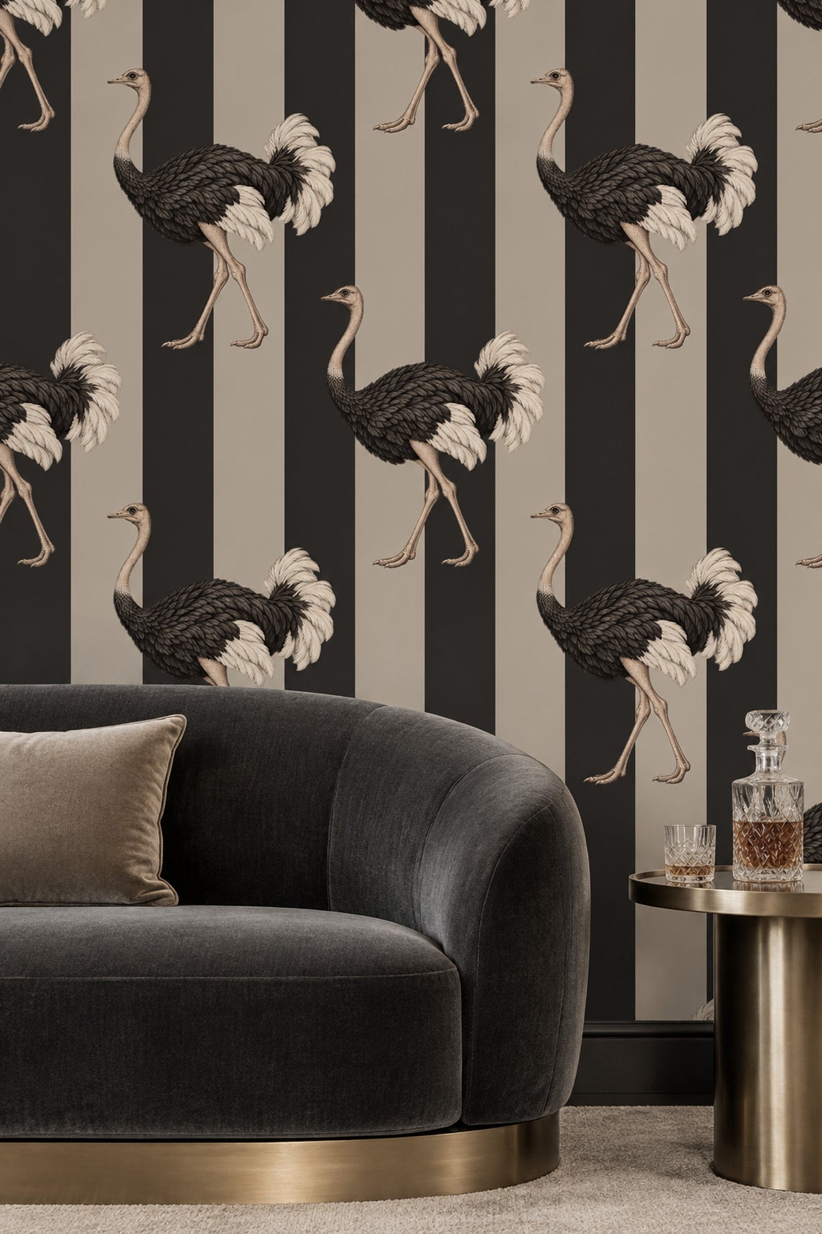 Ostrich Wallpaper Vertical Stripe Beige And Black