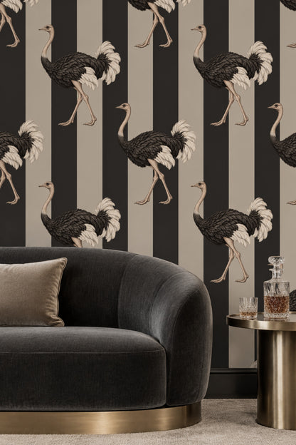 Ostrich Wallpaper Vertical Stripe Beige And Black