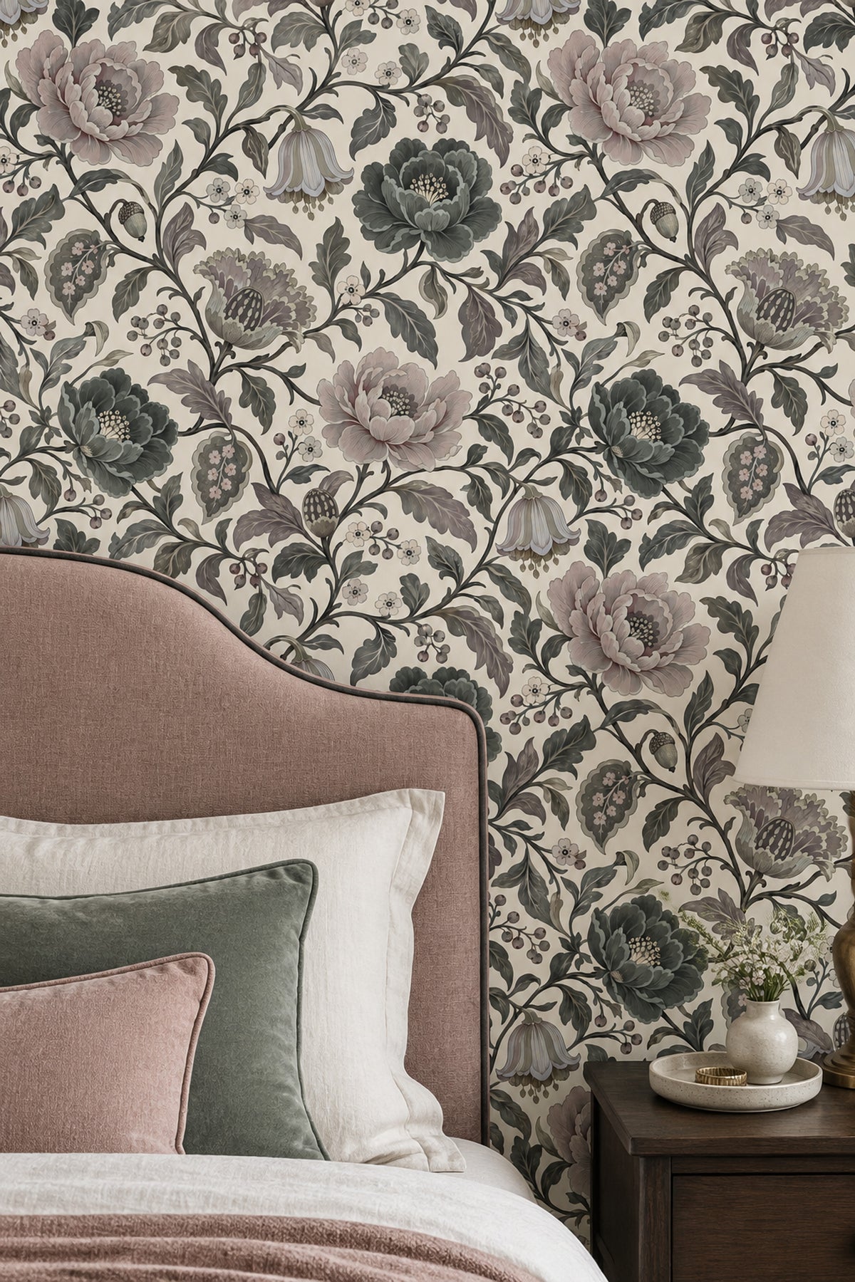 Peony Flowers Wallpaper Vintage Chinoiserie Cream Background
