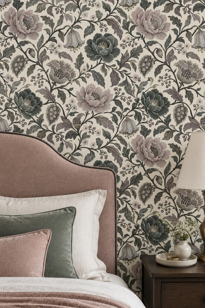 Peony Flowers Wallpaper Vintage Chinoiserie Cream Background
