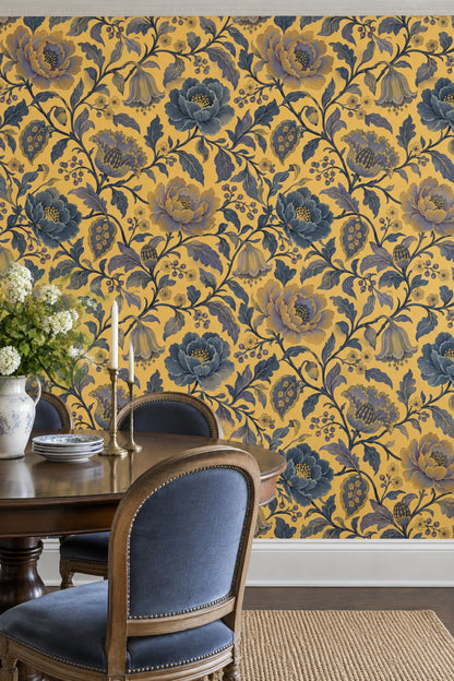 Stylized Garden Flowers Wallpaper Yellow Background