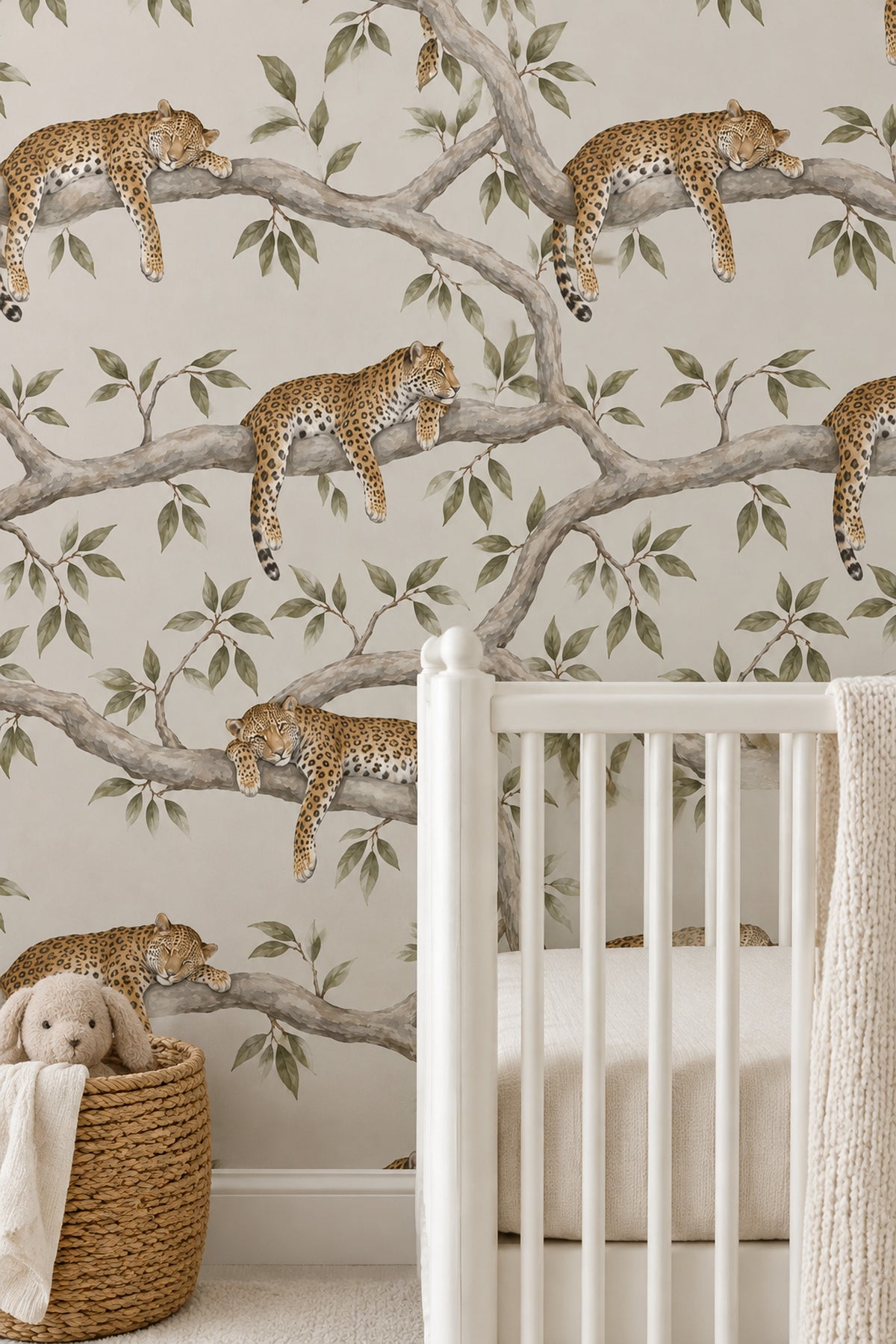 Leopards On Tree Branches Wallpaper Neutral Safari Botanical
