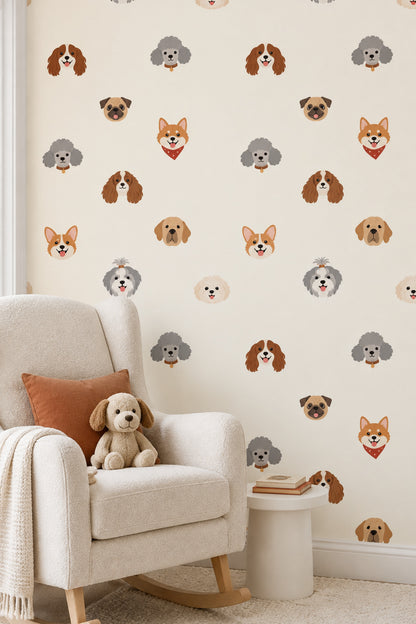 Cartoon Dog Faces Wallpaper Cream Background