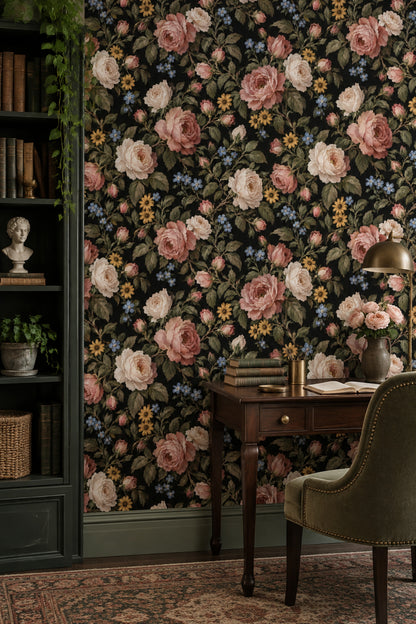Pink And Cream Roses Wallpaper Dark Floral Black Background