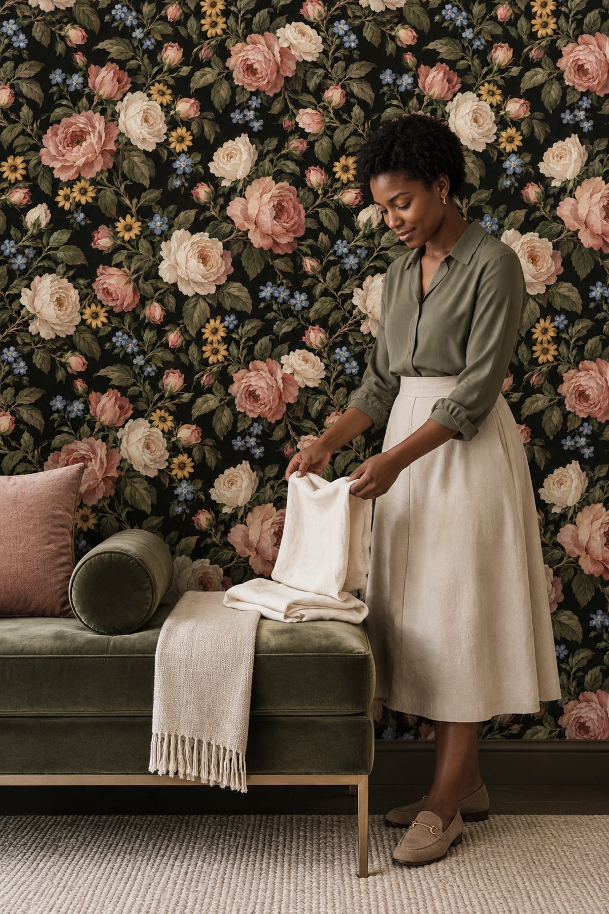 Pink And Cream Roses Wallpaper Dark Floral Black Background
