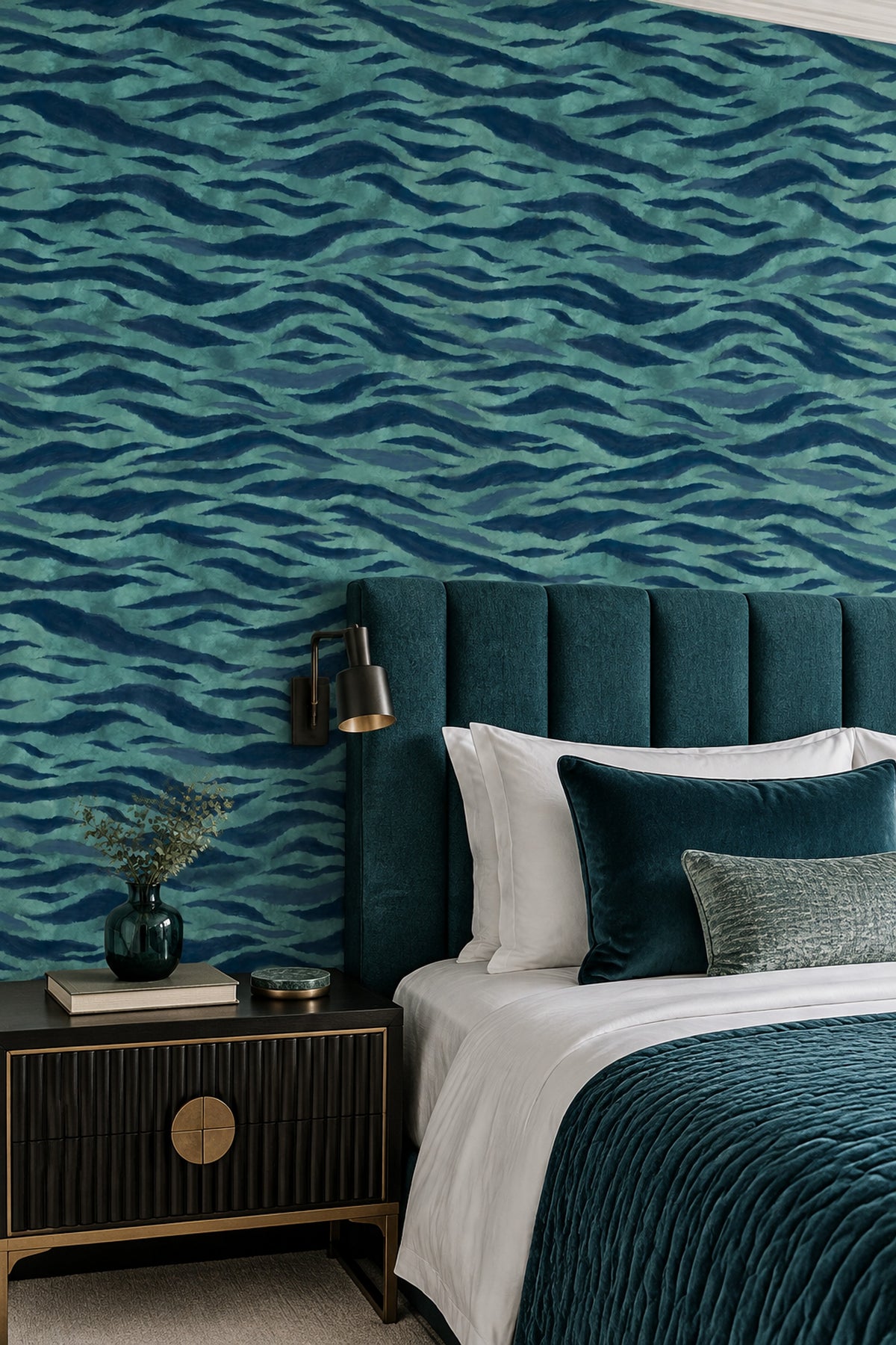 Teal Animal Print Wallpaper Navy Wavy Stripes