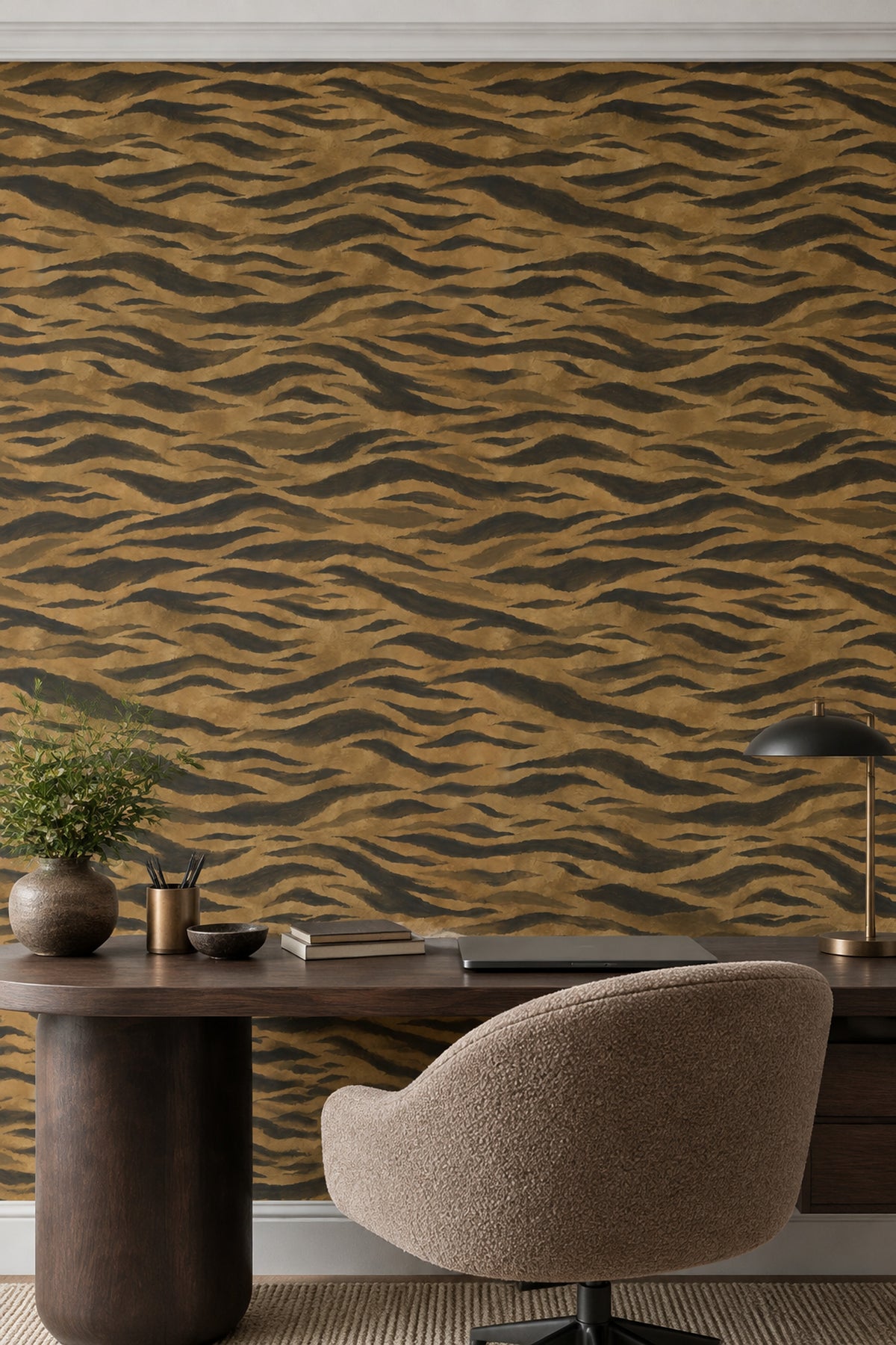 Tiger Stripe Wallpaper Earthy Brown Textured Safari Print