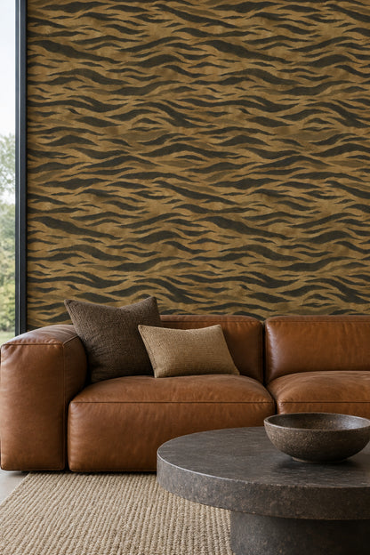 Tiger Stripe Wallpaper Earthy Brown Textured Safari Print