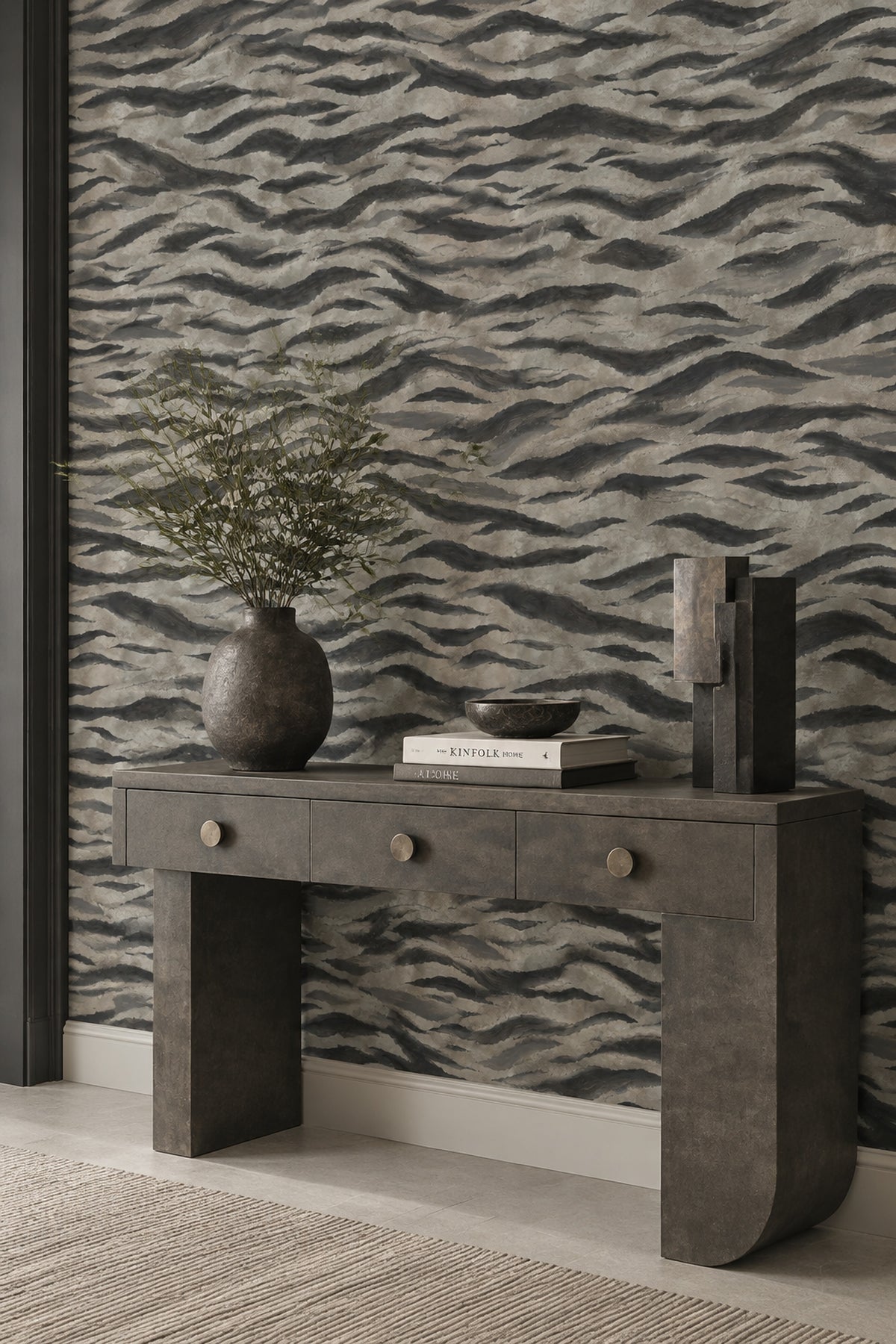 Zebra Stripe Wallpaper Wavy Charcoal Taupe Texture