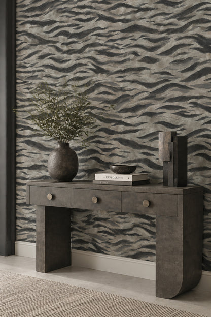 Zebra Stripe Wallpaper Wavy Charcoal Taupe Texture