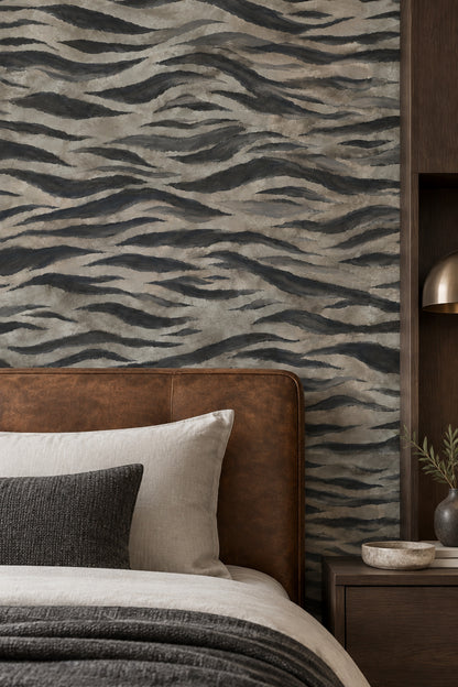 Zebra Stripe Wallpaper Wavy Charcoal Taupe Texture