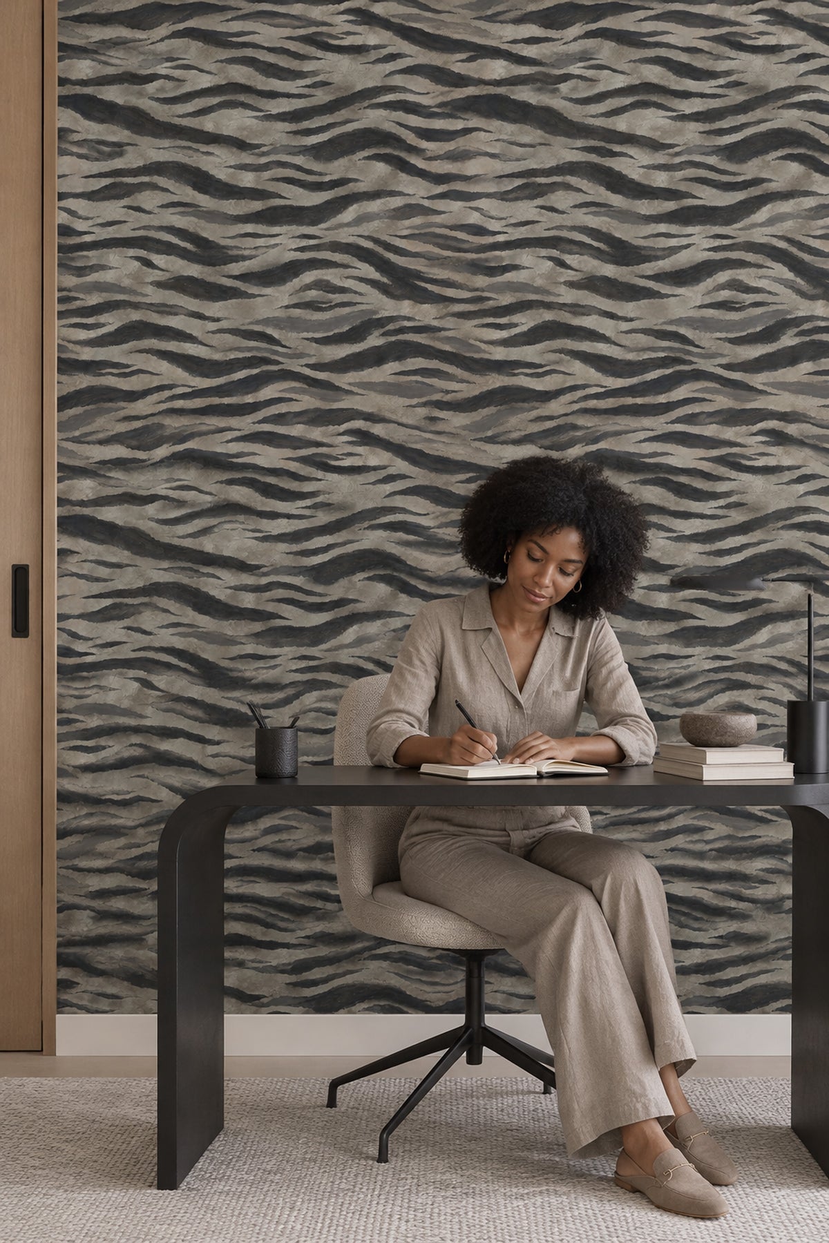 Zebra Stripe Wallpaper Wavy Charcoal Taupe Texture