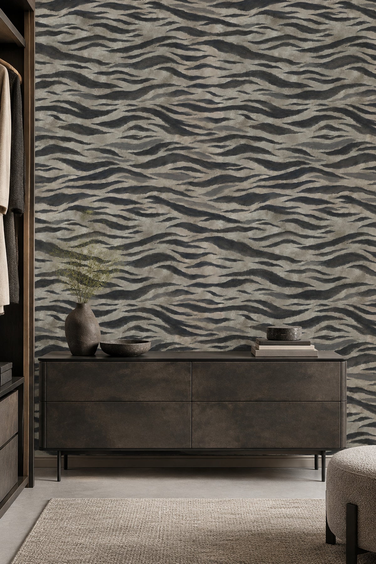 Zebra Stripe Wallpaper Wavy Charcoal Taupe Texture