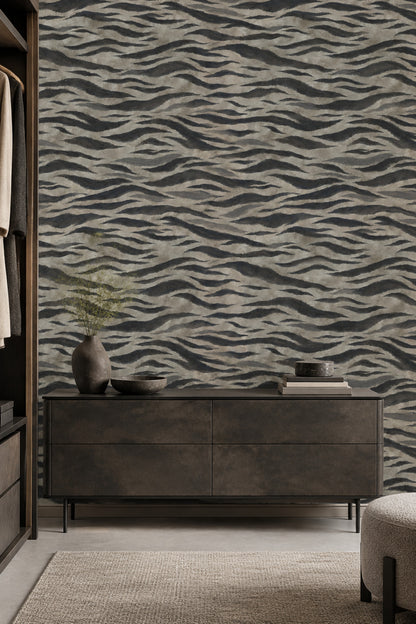 Zebra Stripe Wallpaper Wavy Charcoal Taupe Texture
