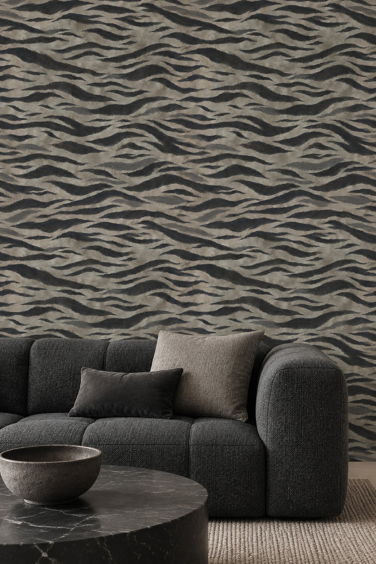 Zebra Stripe Wallpaper Wavy Charcoal Taupe Texture