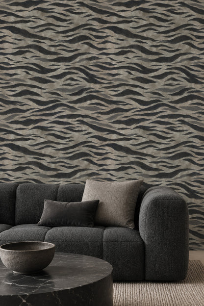 Zebra Stripe Wallpaper Wavy Charcoal Taupe Texture