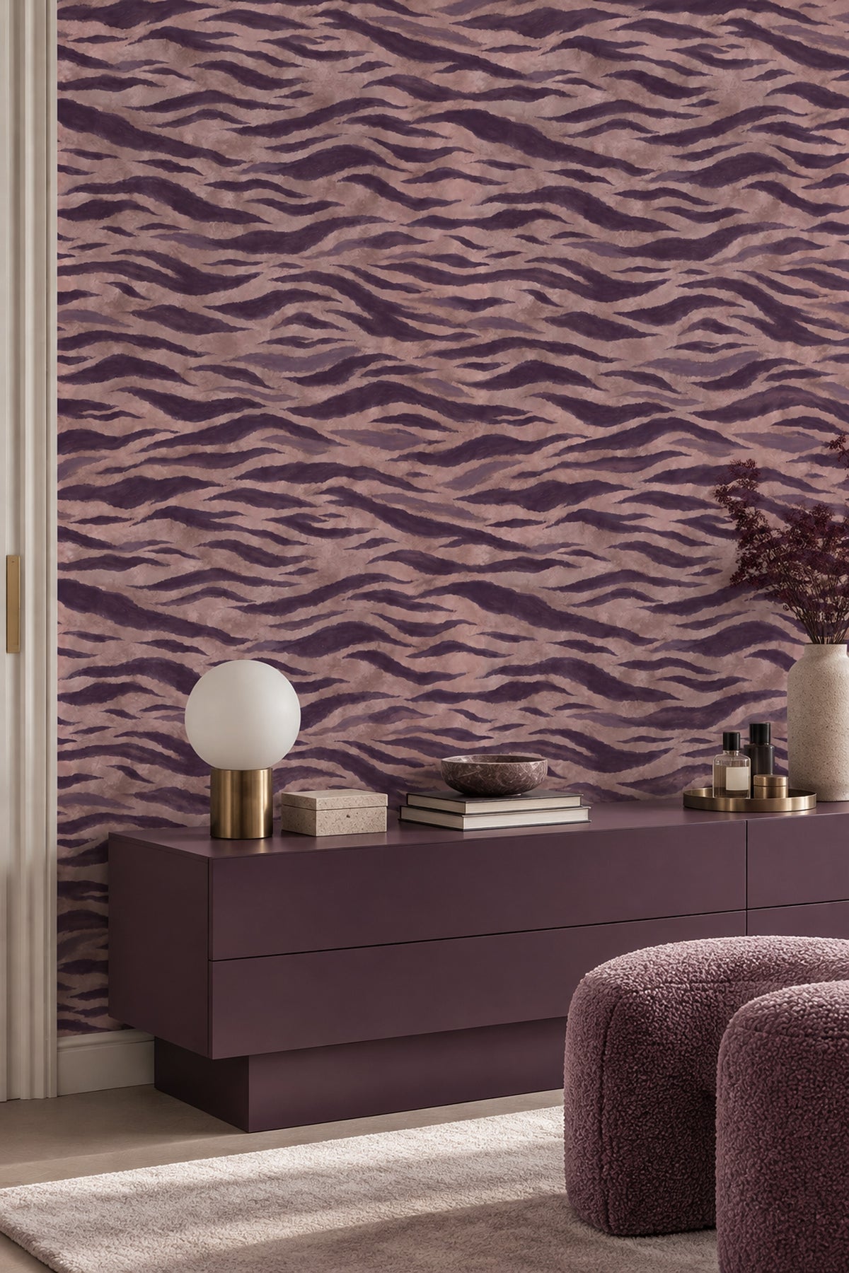Zebra Stripe Wallpaper Dark Plum Abstract Stripes