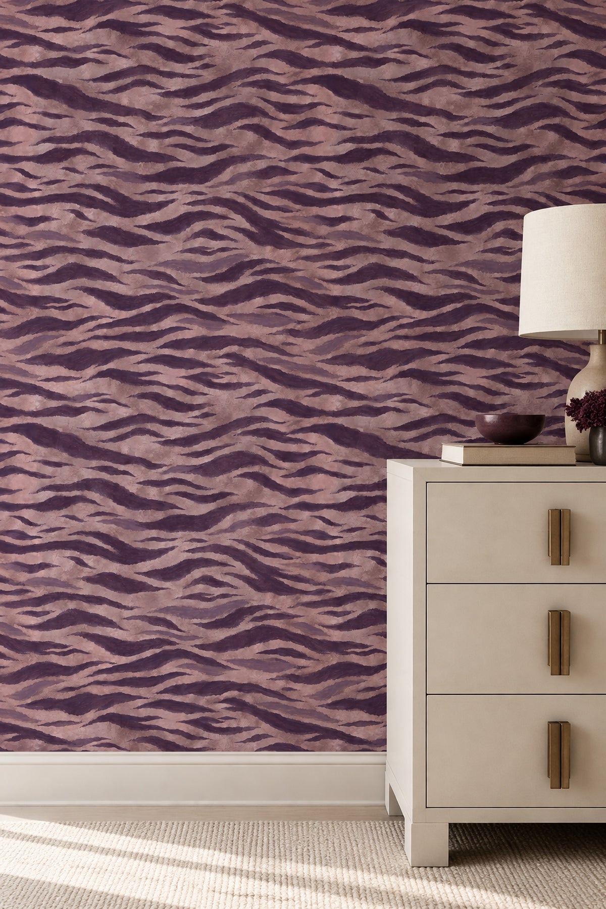 Zebra Stripe Wallpaper Dark Plum Abstract Stripes