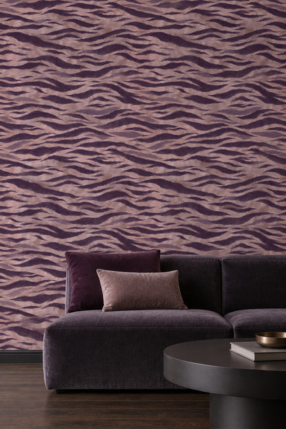Zebra Stripe Wallpaper Dark Plum Abstract Stripes