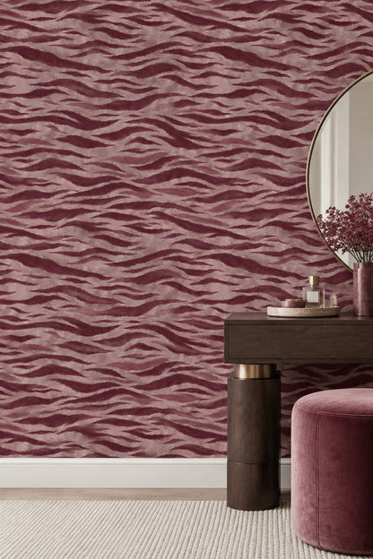 Abstract Tiger Stripe Wallpaper Burgundy And Dusty Pink