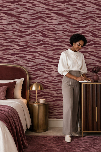 Abstract Tiger Stripe Wallpaper Burgundy And Dusty Pink